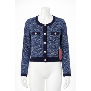 Love Scarlett Knit Jacket Cardigan Blue Button Front Long Sleeve Women L